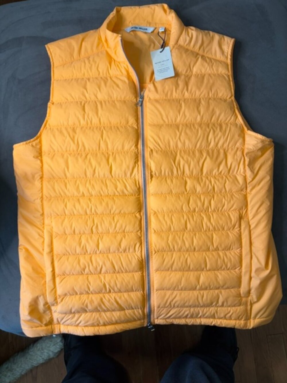 NEW PETER MILLAR Mens L Crown Elite Light Full Zip Golf Puffer Vest Orange
